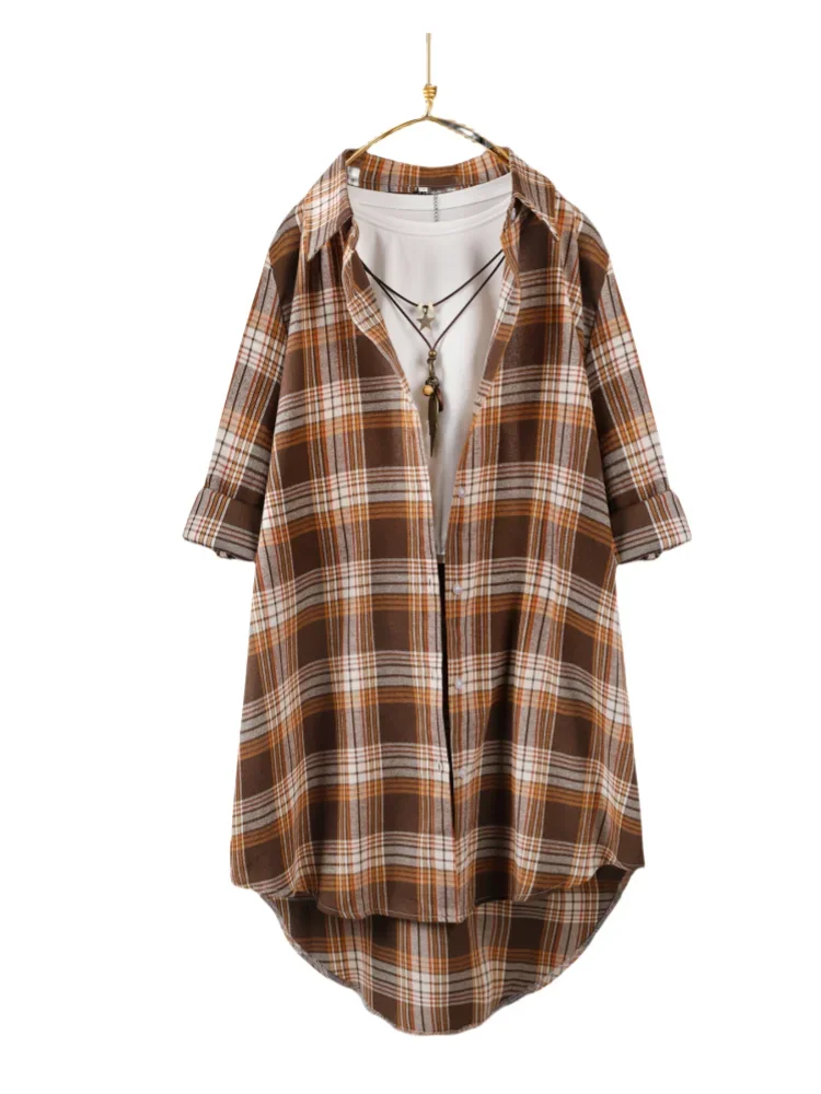 Chemise Chic à Carreaux de Grande Taille pour Femme Haut de Style Piedmont, Décontracté, Vêtement de Voyage, à Rayures, avec lèvent, 2025