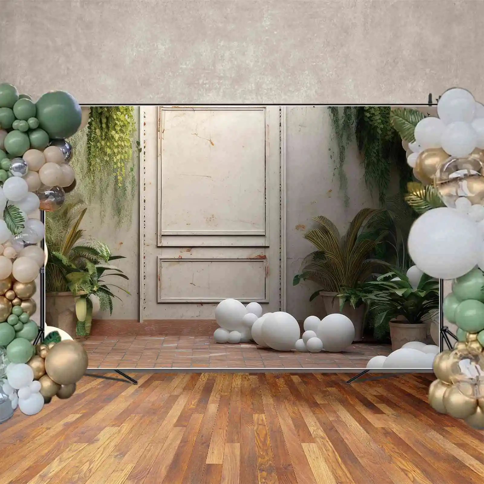 MOON.QG fondale matrimonio bianco ritratto porta per foto addio al nubilato palloncino sfondo drappeggio verde vetro Studio Photo Booth