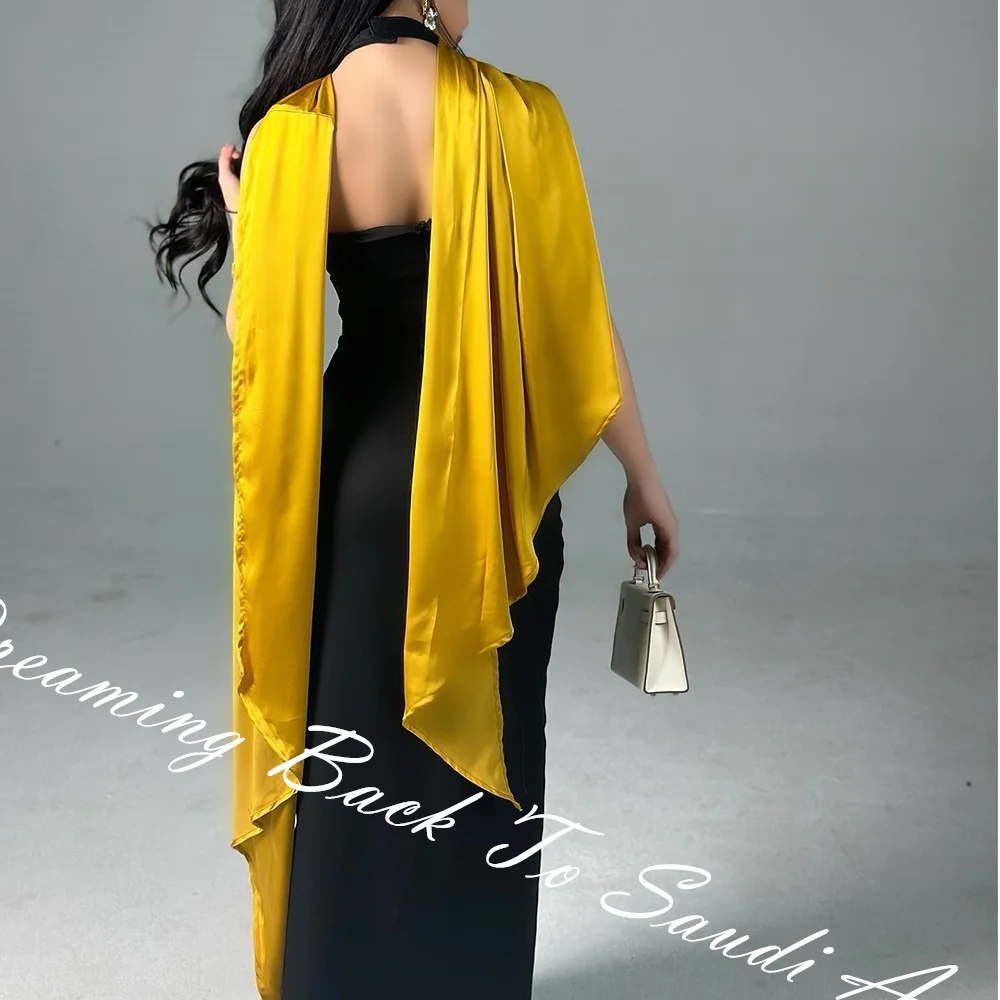 Customized Temperament  Contrast Color Ruched HalterAnkle Length Straight Vestidos Para Mujer Satin Sleeveless Zipper Back плать