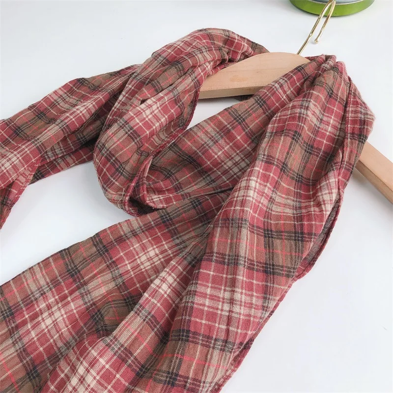 Autumn And Winter New Vintage Plaid Fashion Wild Warm Shawl Outdoor Sunscreen Silk Cotton Scarf For Women