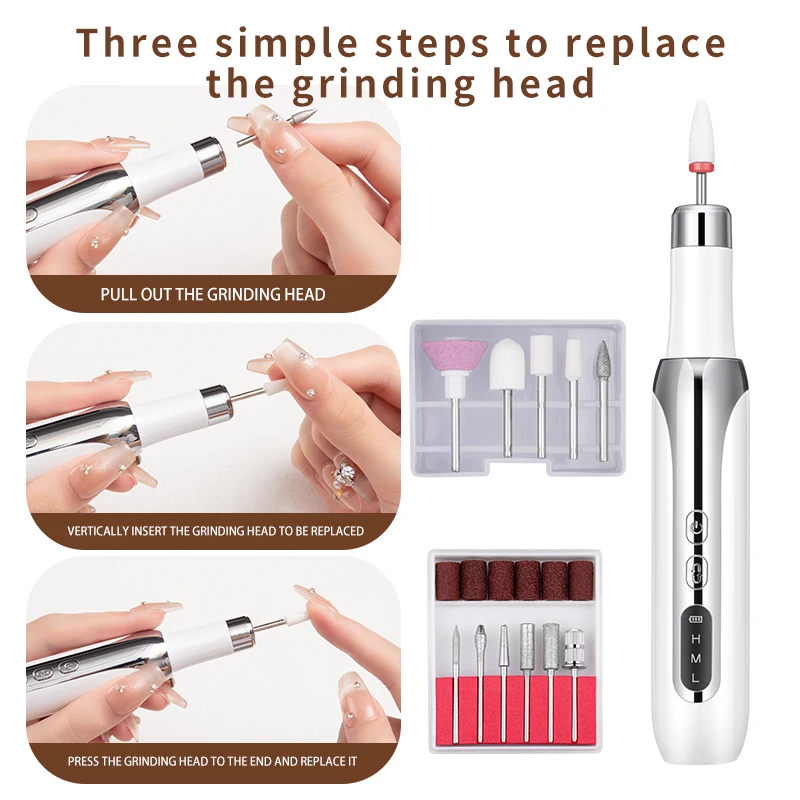 Set trapano elettrico professionale per unghie - Strumento per molatura pedicure e manicure per lucidatura di smalto gel Stampa CMH sulle unghie finte