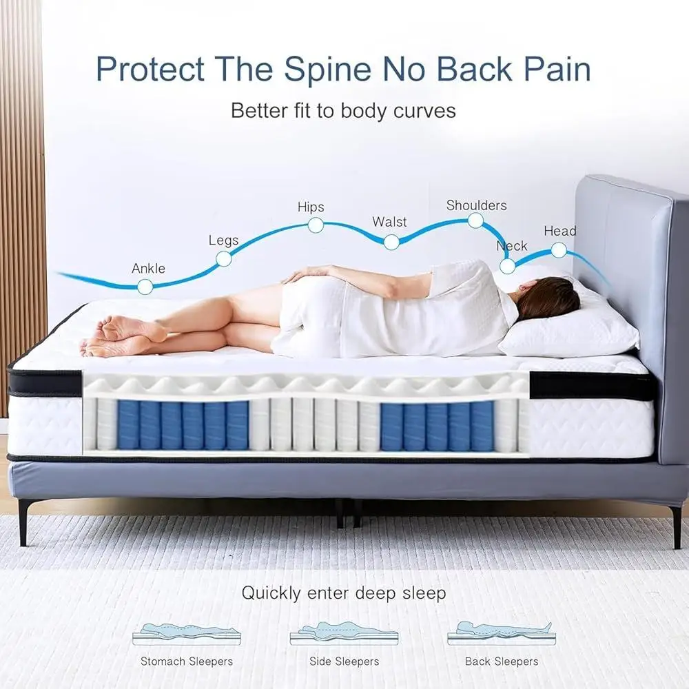 12 Inch King Size Memory Foam Hybrid Mattress Pocket Spring Motion Isolation Pressure Relief Breathable Comfort Support Sleep