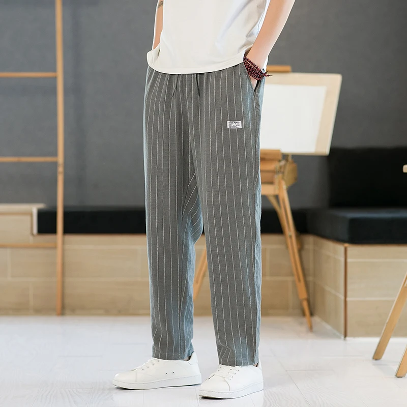 

Men's Summer Thin Cotton Linen Straight Leg Casual Pants Loose Fit Trendy Brand Vintage Cheered Long Trousers Linen Pants