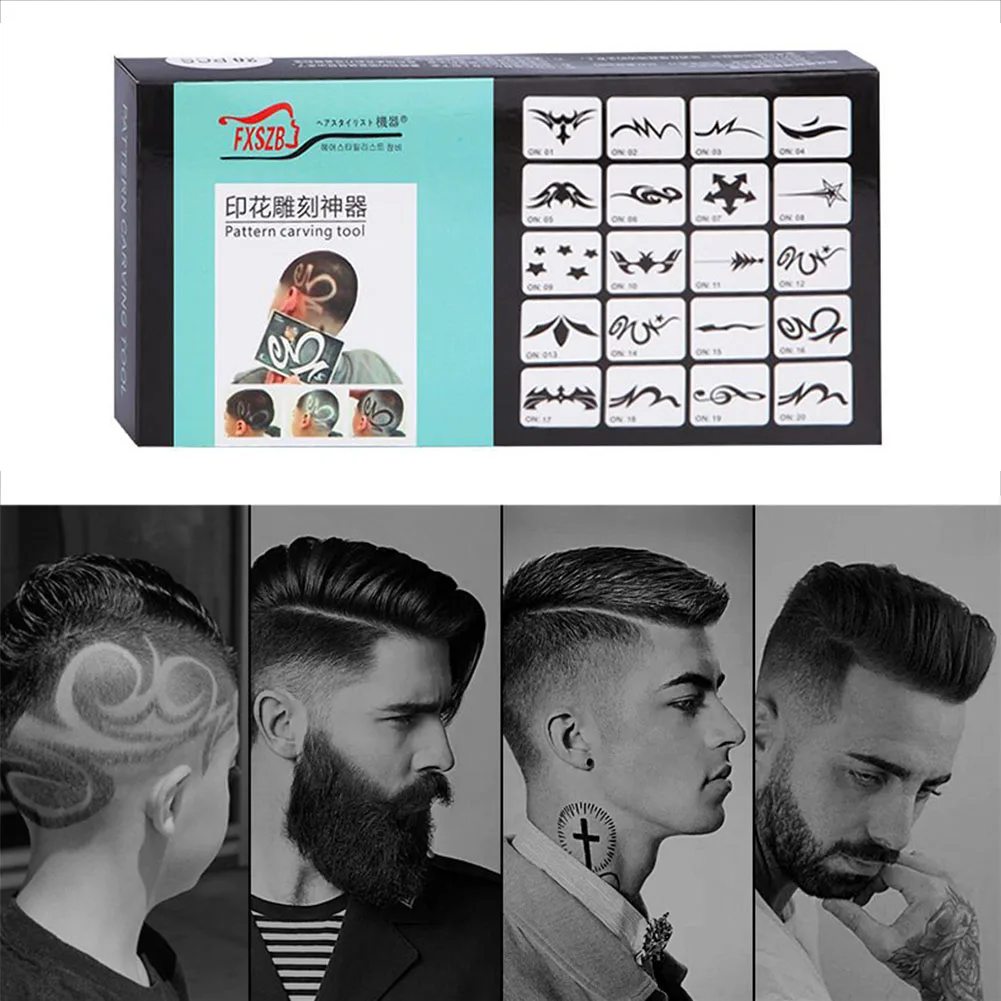 20x Mix-Pattern Hair Styling Tattoo Template DIY Hairdressing Trimmer Model Stencil for Salon Barber Daily Use