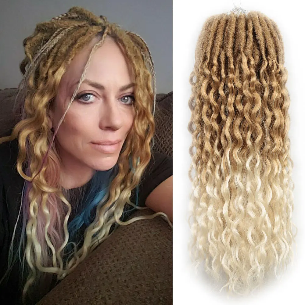 Extensiones de cabello de ganchillo con puntas largas y rizadas, trenzas sintéticas de ganchillo, rastas suaves de diosa