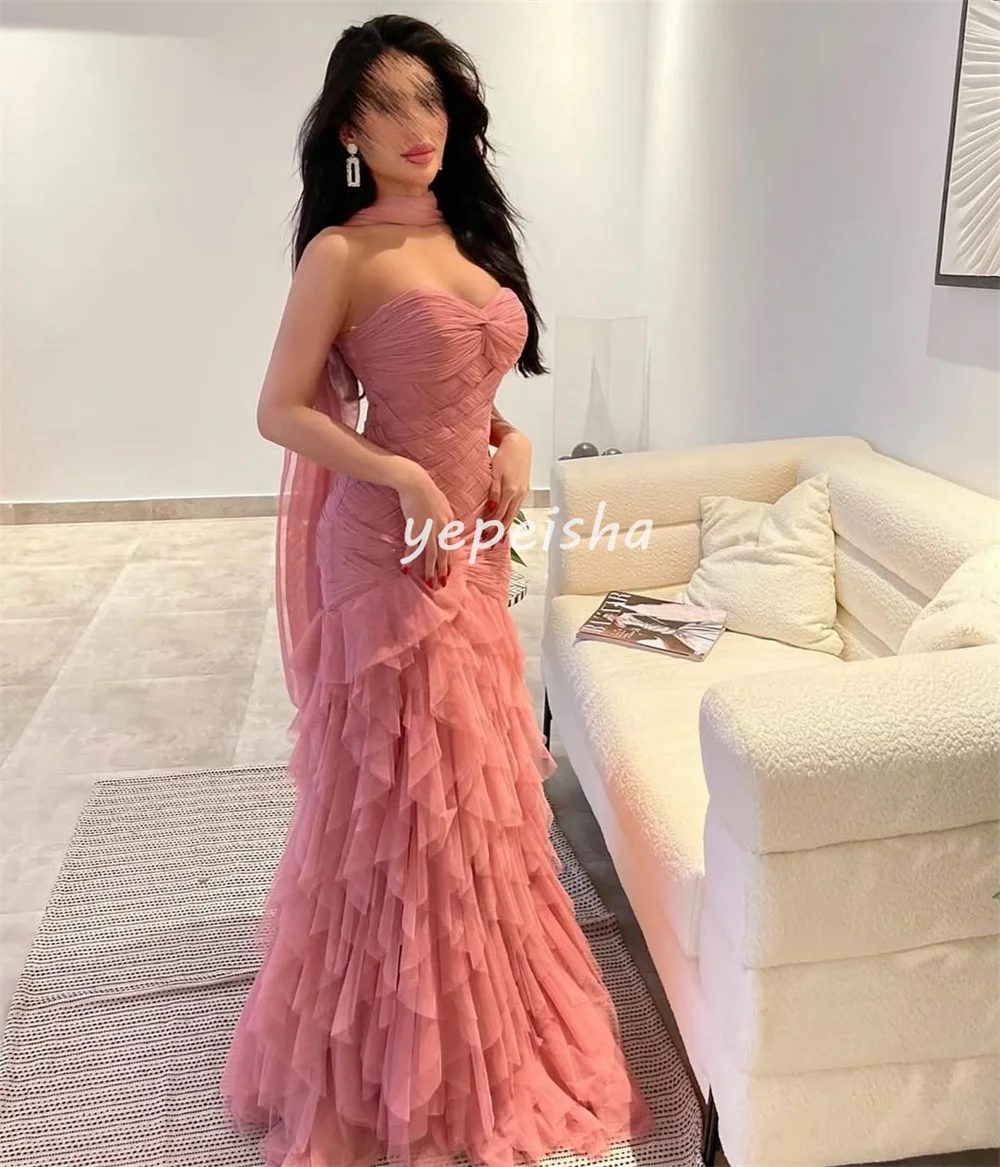Vestidos largos clásicos personalizados de tul con gradas y pliegues cruzados, corte en A, vestidos para ocasiones a medida, moda de alta calidad