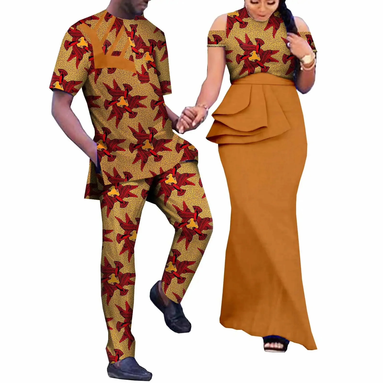 High Quality African Couple Clothes Party Dresses for Women Riche Men Print Robe Shirt with Trousers Suits Sets Wedding Clothing