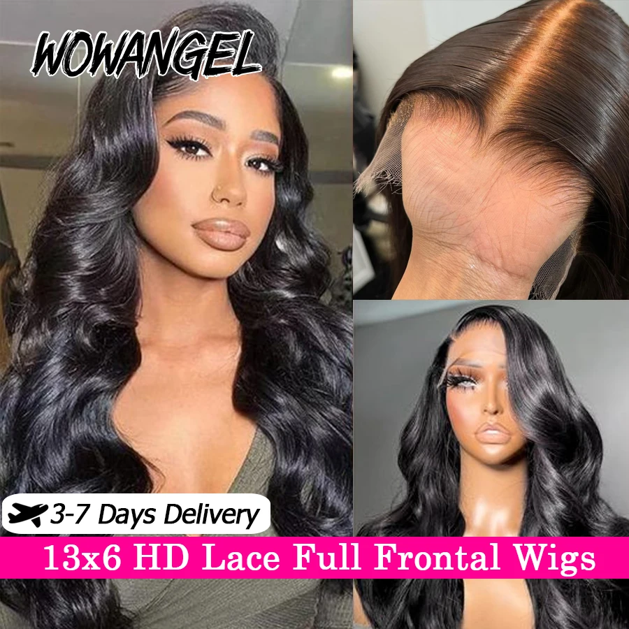 250% Human Hair Lace Frontal Wigs 13X6 HD Lace Wigs 34in Body Wave Remy Hair Deep Parting Skins Melted Brazilian Hair For Women