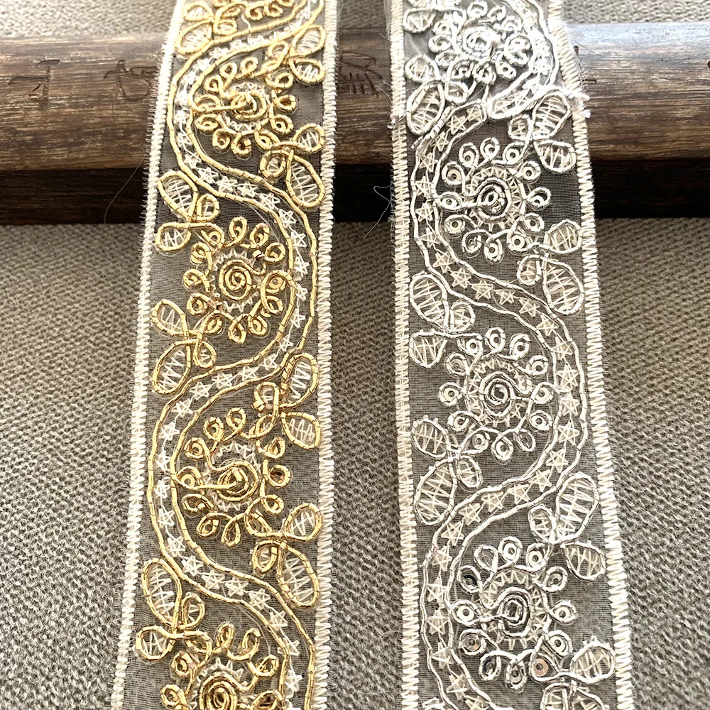 2m/6.56ft each Pack big wide organza embroidery trims lace flower curtain accessory handmade DIY craft curve dress decorations