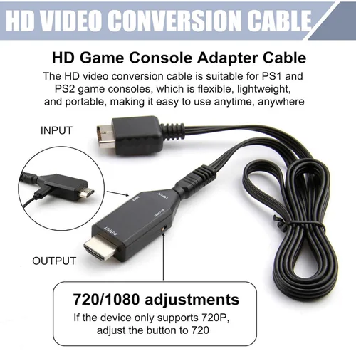 Imagen 2 del producto Cable HDTV para PS1 PS2 con Cable de reproductor de juegos HDMI para Sony Playstation 720p 1080p PAL NTSC Cable convertidor de extensión de Audio y vídeo