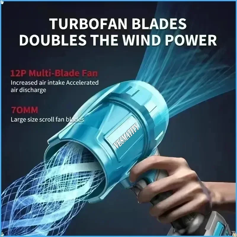 Violent Blower Turbo Jet Fan Electric Air Duster Wind Speed Turbo Rechargeable with Light Car Cleanin Tool For 18V-20V Battery