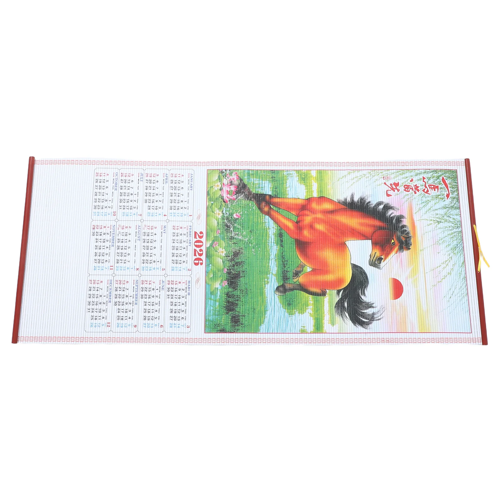 2026 Faux Rattan Horse Year Wall Scroll Calendar Lunar Hanging Decor For Home Office Chinese New Year Zodiac Wall Art Printed