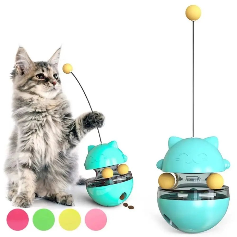 

Interactive Cat Turntable Toys Fun Training Self Play Cat Teasing Stick Tilting Tease Treat Dispenser Leaking Food Ball