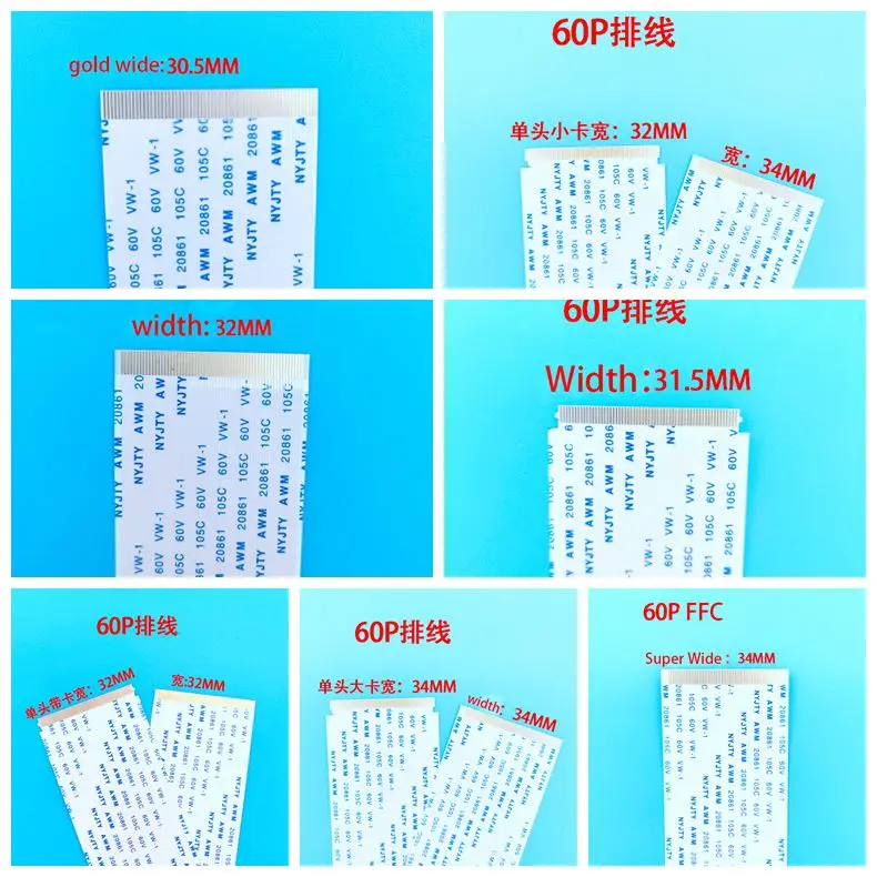 

60Pin w/ Hook AWM 20706 / 20861 105C 60V VW-1 FFC Ribbon Cable 60PIN FFC 60PFFC 60P Logic board T-CON FFC line Various lengths