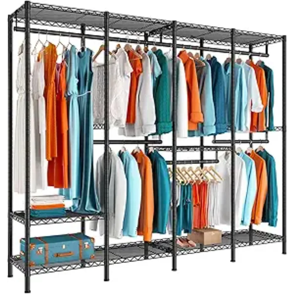 Clothes Rack, Wardrobe Closet, Heavy Duty Clothes Rack with Cover, Metal Clothing Rack for Hanging Clothes, closet