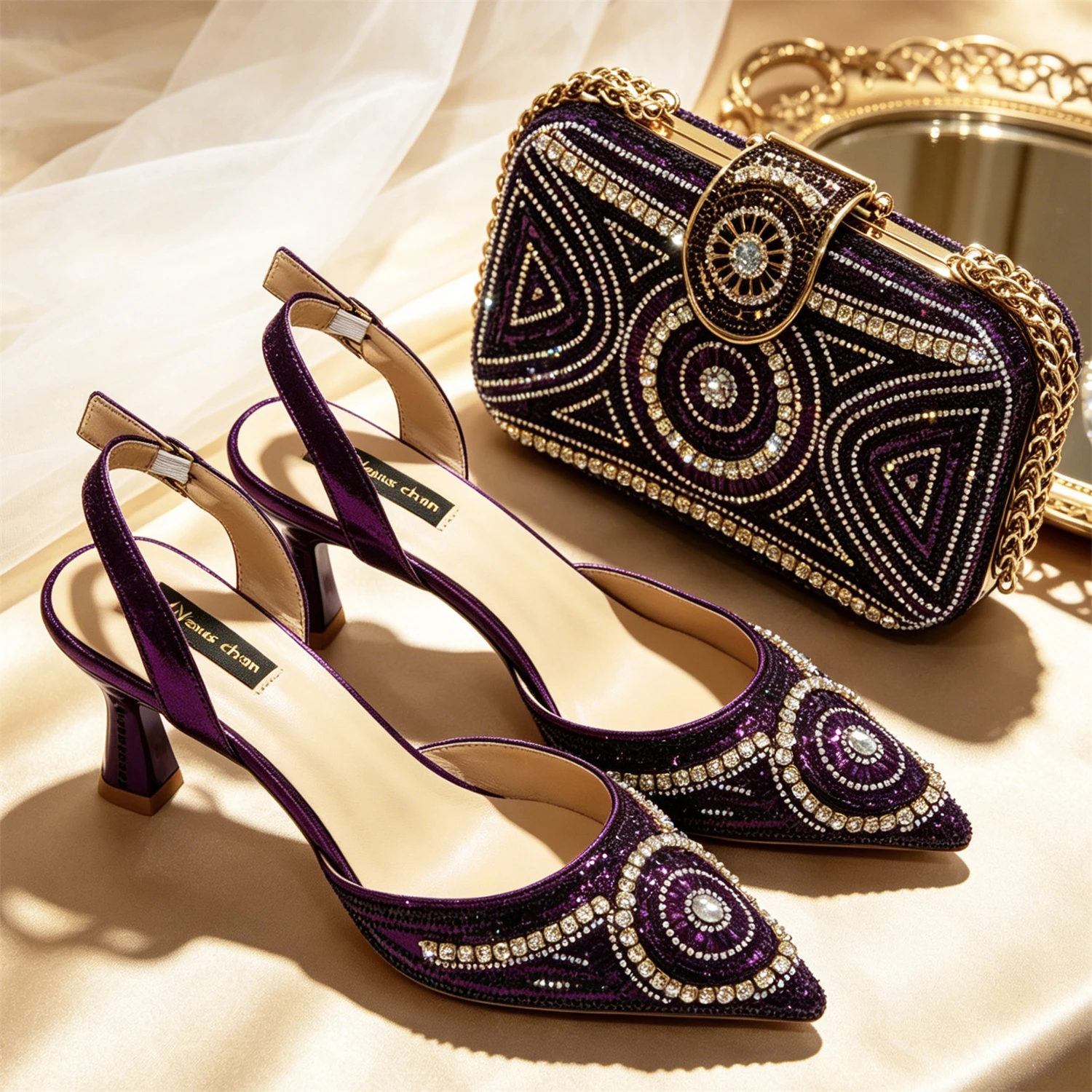 Elegant New Fashion Pointed Toe High Heel Shoe and Bag Set – Stylish Women's Footwear and Accessory Ensemble