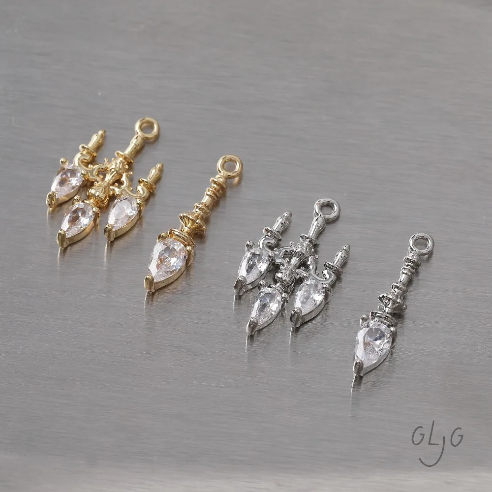 2 Stück zierliche Kristall-Kronleuchter-förmige Charms für die Schmuckherstellung, Eardrop-Zubehör, DIY-Messing, 14 Karat vergoldetes Zubehör
