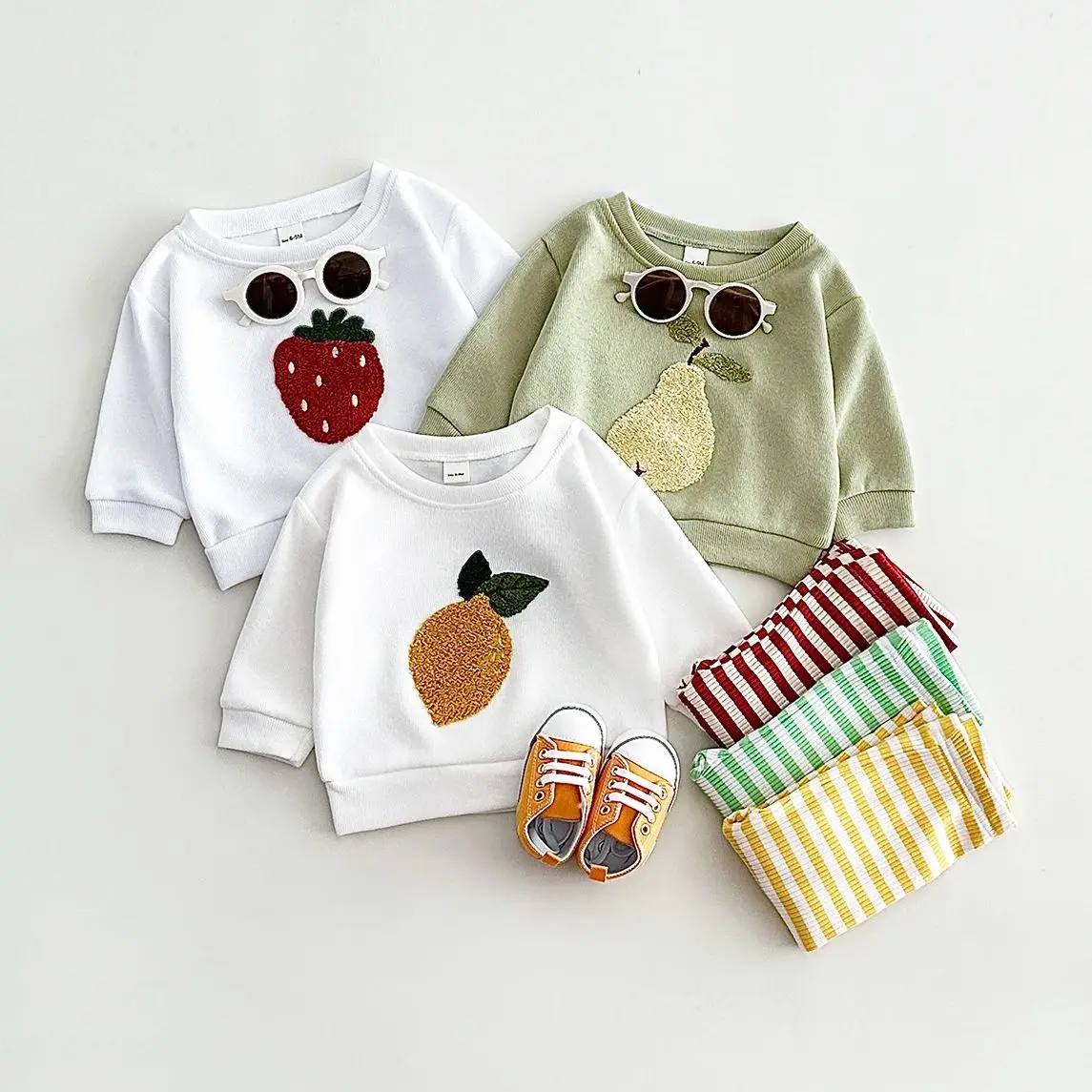 New Spring Autumn Baby Clothing Suit 0-3Y Infant Toddler Boys Girls Two-piece Long Sleeved Baby Clothes Plush Cute Fruit Pattern