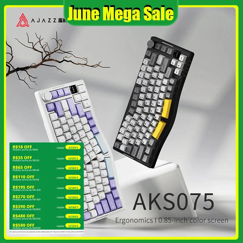 AJAZZ AKS075 75% Mechanical Keyboard Alice Ergonomic Wireless Bluetooth Gaming Keyboard Hot Swap TFT Display RGB 5000mAh Gasket