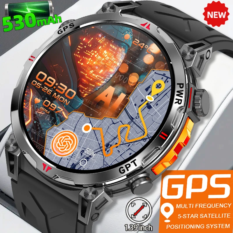 

LIGE New 530mAh Large Capacity Battery GPS Tracker Smart Watch Men 3ATM Waterproof Heart Rate Bluetooth Call Sports Smartwatches