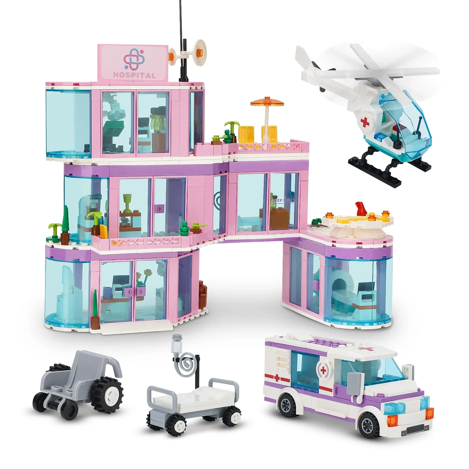 

Конструктор MOC: Городской пейзаж, больница, скорая помощь, вертолет. Набор для сборки DIY для девочек. Подарок на праздник.