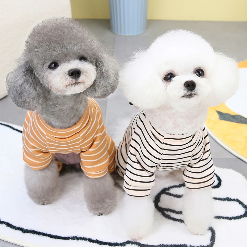 Strips Dog Cat Pijamas Strips Hoodie Jumpsuit For Small Dogs Bichon Winter Pet Clothes Black Orange Long Sleeve Puppy Pajamas XL