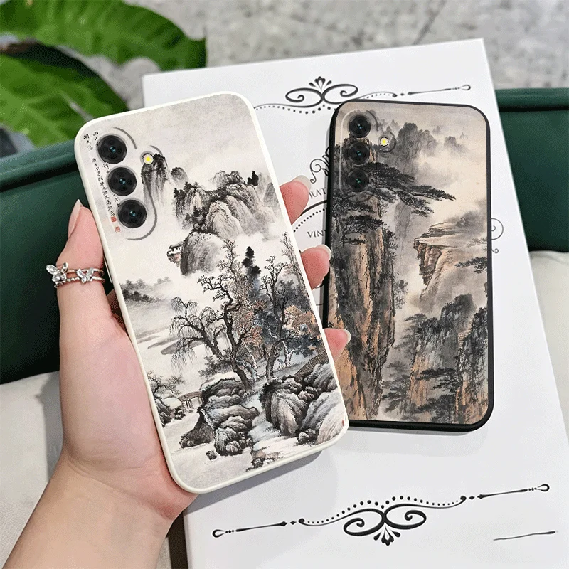 Chinese Style Ink Painting Art Soft Phone Case For Samsung A17 A16 A15 A14 A13 A57 A56 A55 A54 A53 A37 A26 A25 A24 A23 A36 A35 A