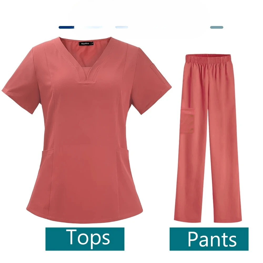 간호사 의료 유니폼 고품질 애완동물 미용 관리 작업복 세트 수술복 수술실 수술 가운 반팔 신축성 바지