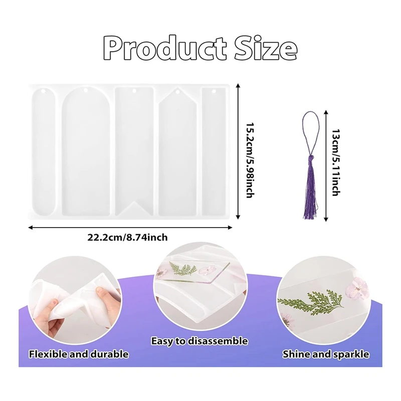Handcrafted Bookmark Creation Kit: 5 Silicone Molds And 20 Tassels For Resin Crafting