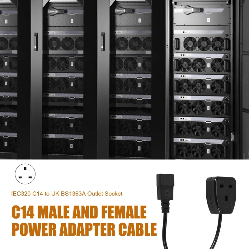 AU61-IEC320 C14 To UK BS1363A Outlet Socket,IEC C14 Male Plug To UK 3Pin Female Socket Power Adapter Cable For PDU UPS