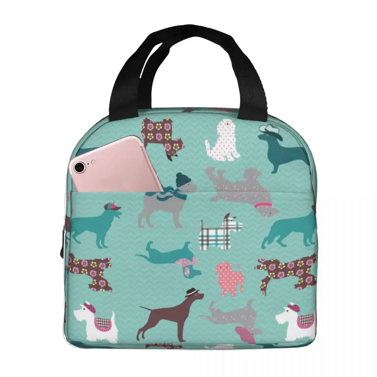 

Lunch Bag for Men Women Dog Cute Green Floral Thermal Cooler Portable Picnic School Oxford Lunch Box Handbags