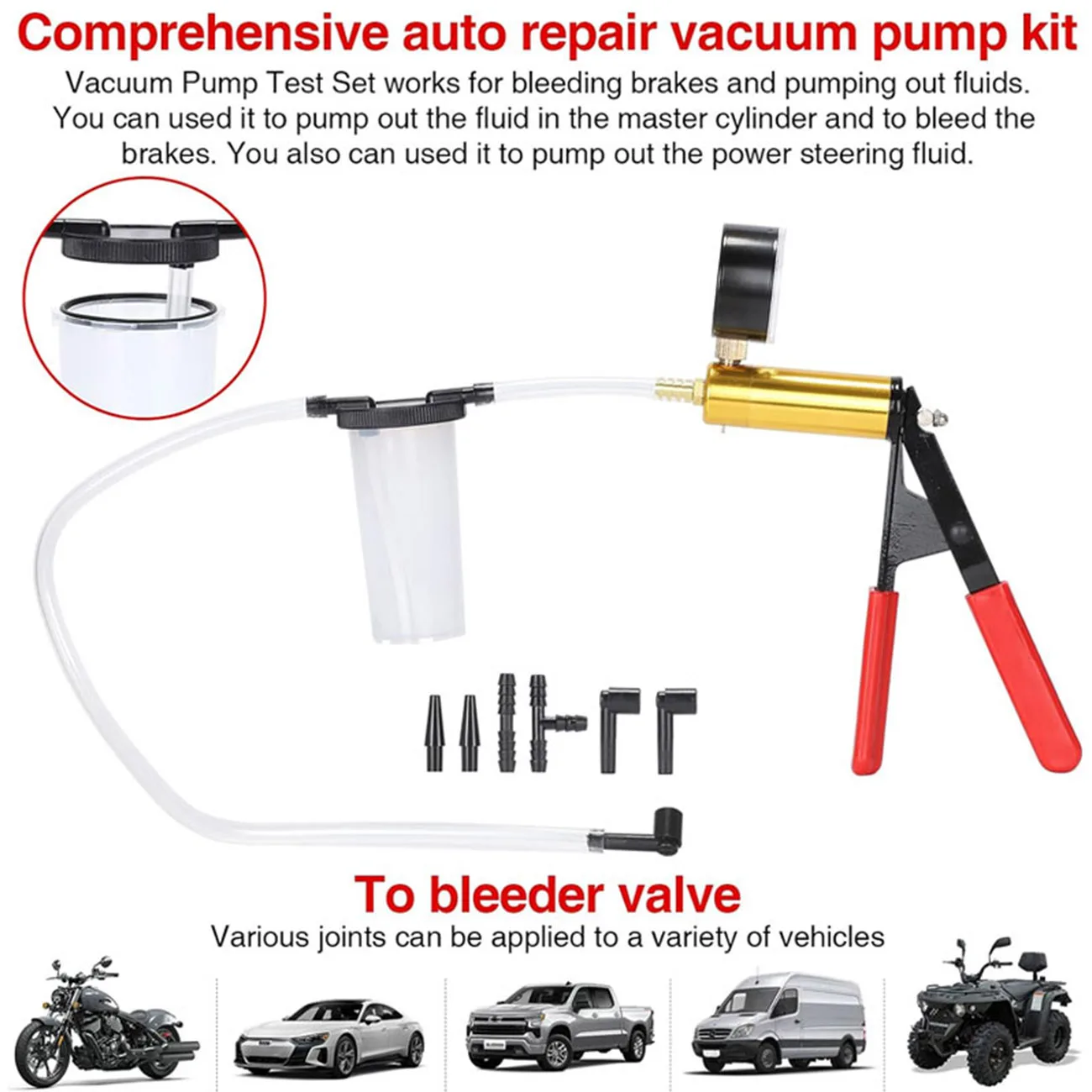 2 in 1 Manual Vacuum Pressure Pump Brake Fluid Drain Kit Vacuum Pistol Pump Tester Kit Portable Brake Clutch Bleeding System