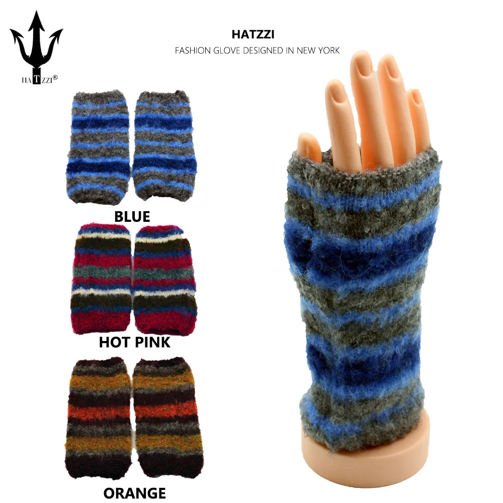 HATZZI Color-block striped knitted  gloves for women, new autumn and winter style