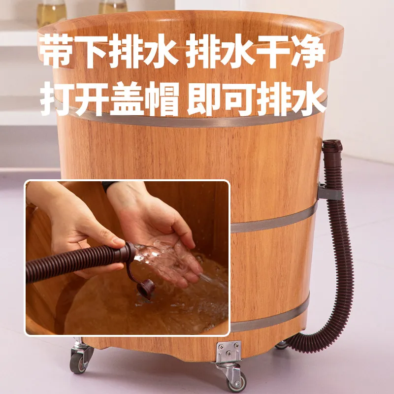 Foot soaking wooden bucket with drain pipe wheel Foot bath bucket Foot washing wooden bucket High depth household solid wood foo