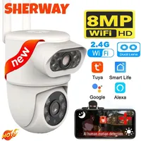 4K 8MP Tuya Dual Lens PTZ WiFi Camera Outdoor Full HD Dual Screen Ai Human Auto Tracking Security Cam Video Surveillance Camera