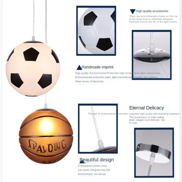 Soccer Ball LED Ceiling Lights E27 Football Bar Ceiling Lamp Creative Kids Boy's Bedroom Decoration Light Chandelier (NO bulbs)