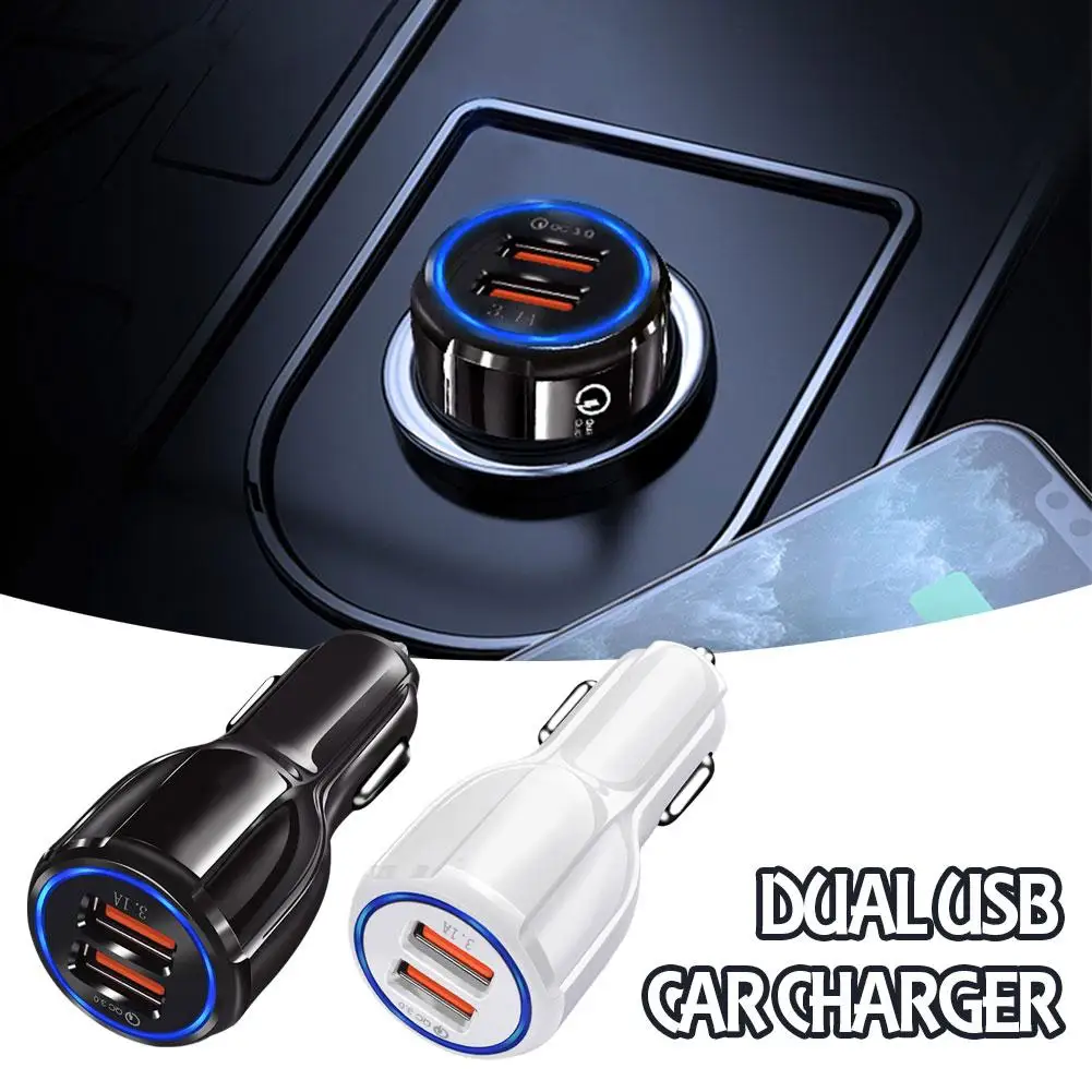 

Car Charger Dual USB car charger Practical QC 3.0 Fast Fireproof Materials Charge USB Charger J0G3