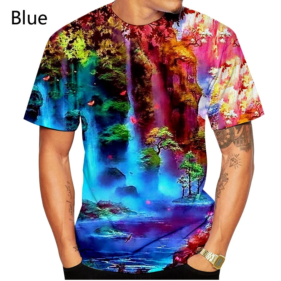 New Fashion Women's and Men's Waterfall Landscape 3D Printed Casual T Shirts Personality Hipster Tees