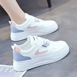 Zapatillas de deporte informales y a la moda para mujer, zapatos de Skate con parche de letras y bloque de Color, zapatos bajos con cordones, 2024