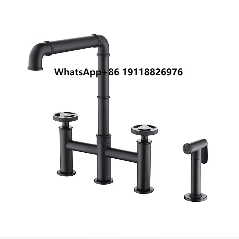 

Современный дизайн, черный, 4 отверстия, 3 ручки, многофункциональный кухонный смеситель для горячей и холодной воды, выдвижной смеситель