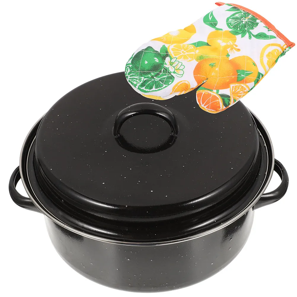 

Roasting Pan Multi Function Enamel Baking Pot Practical Design Turkey Roaster High Temperature Cooking Supplies