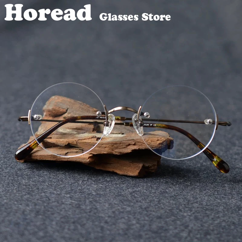 

Japanese Handmade Round Rimless Glasses Frame Men Women Pure Titanium Vintage Frameless Eyeglasses Fashion Design Eyewear Gafas