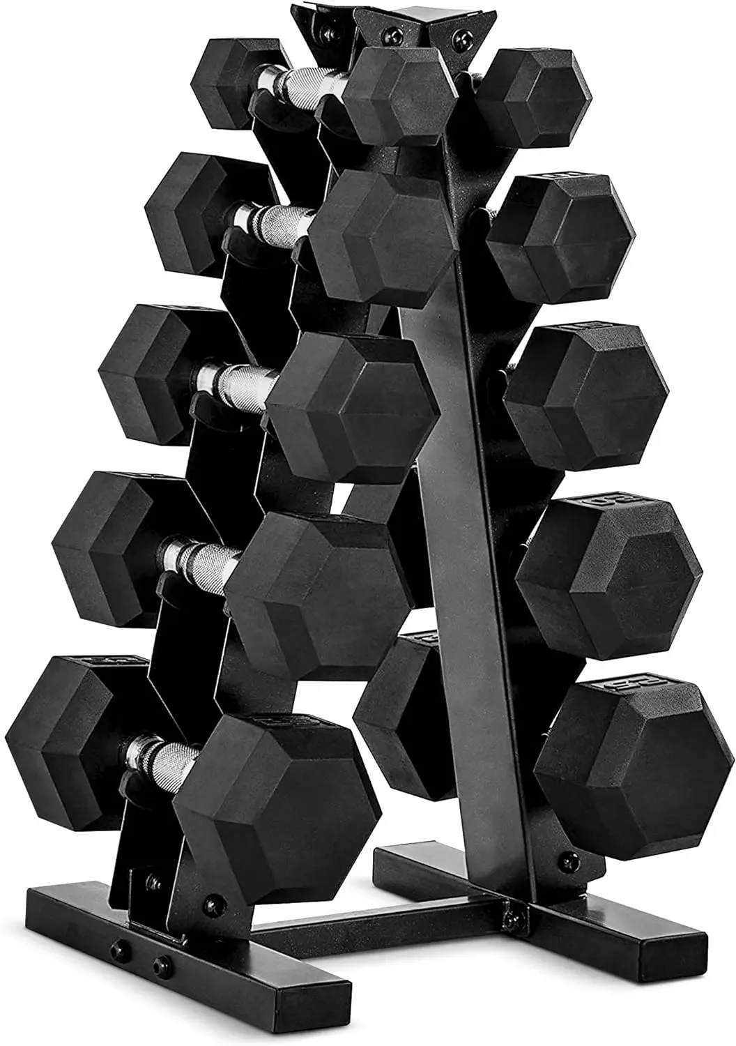 Coated Hex Dumbbell Set with A Frame Storage Rack Non-Slip Hex Shape for Muscle Toning, Strength Building & Weight Loss