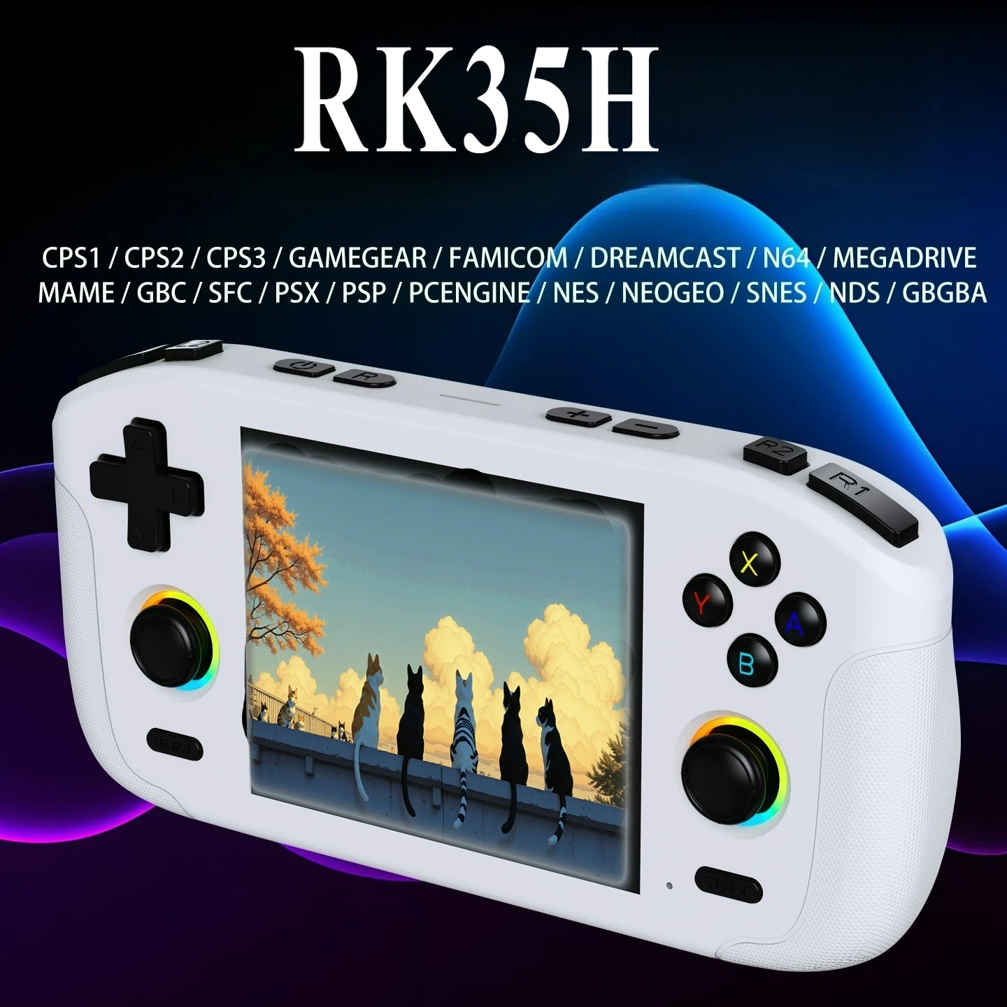 

RK35H Retro Handheld Game Console Classic Gaming Console 64GB Open-Source Linux 3.5 Inch 4K HD IPS 20000+ Classical Games
