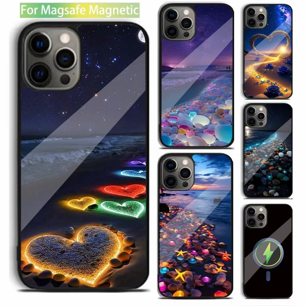 

Romantic Scenery Seaside Beach Night Phone Case For iPhone 15,14,13,12,11,Plus,Pro,Max Mini Magsafe Magnetic Wireless Charging