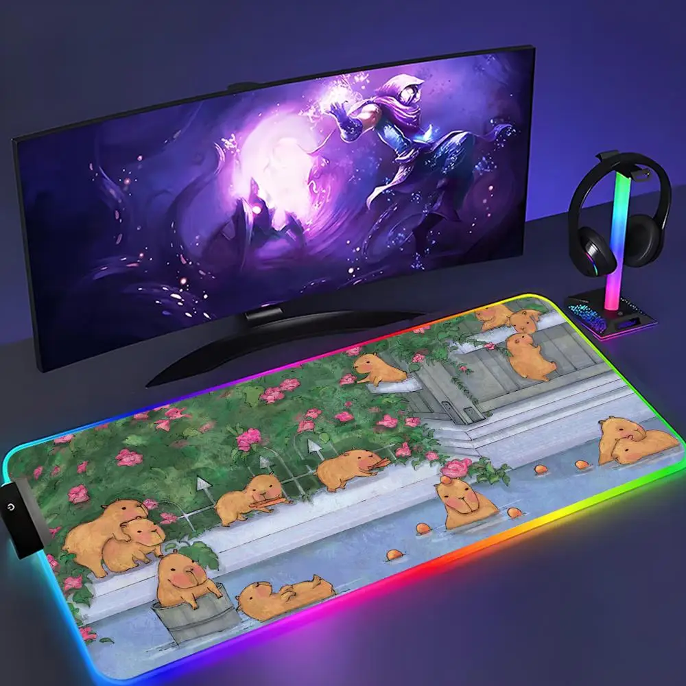 

Коврик для мыши Capybara XXL RGB коврик для мыши Kawaii игровые аксессуары компьютерная клавиатура большой светодиодный настольный коврик с подсветкой коврик для мыши
