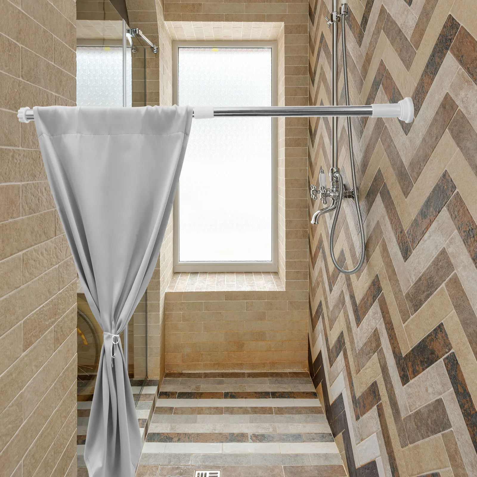 

Adjustable Stainless Steel Shower Curtain Rod No Drill Tension Bar For Bathroom Corner Shower Curtain Rod