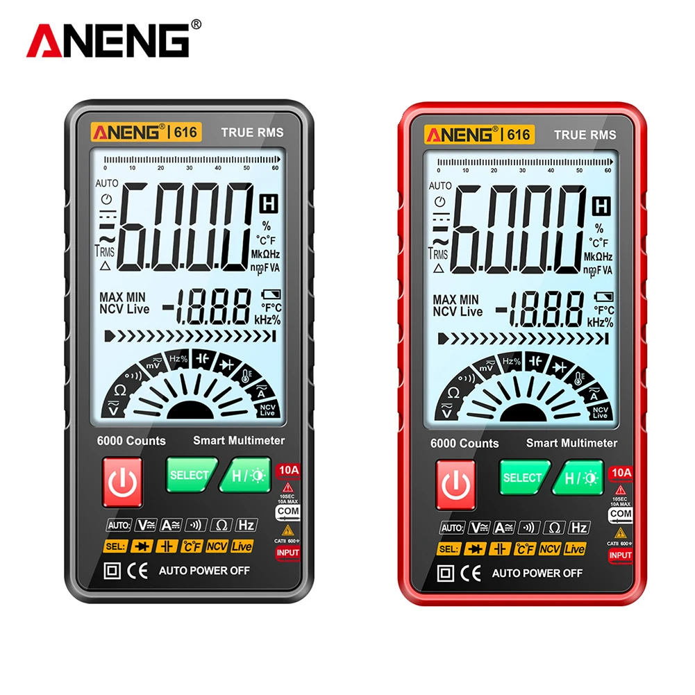 ANENG 616 Multimetr cyfrowy z dużym podświetleniem i dużym ekranem 6000 zliczeń Ultra cienki inteligentny AC DC napięcie prądu Multímetro TestTool