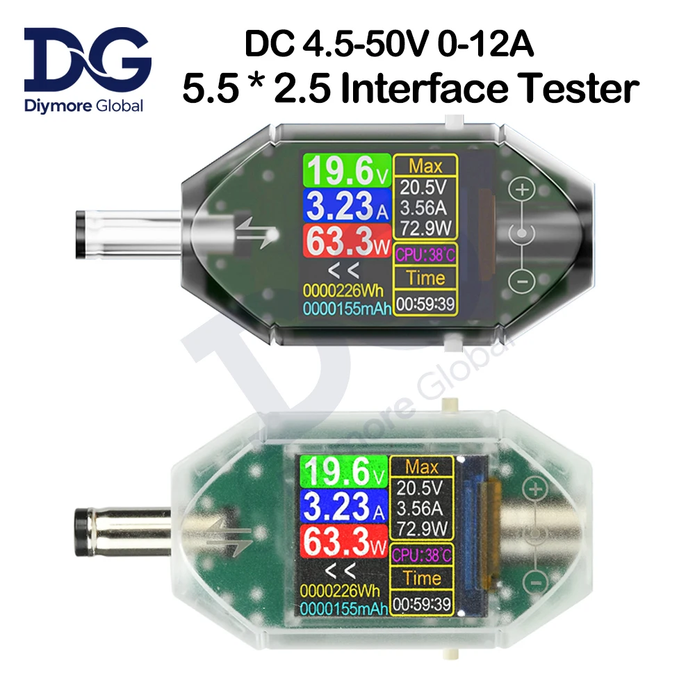Probador de interfaz DC5.5 * 2,5 DC 4,5-50V 0-12A probador de corriente de voltaje de alta precisión voltímetro Digital amperímetro medidor de potencia DT550