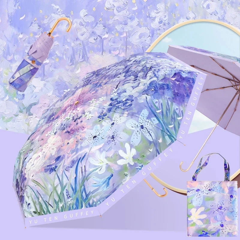 

Automatic Folding UV Protection Umbrella Windproof Large Floral Pattern Portable Travel Sun Rain Umbrella Large Coverage